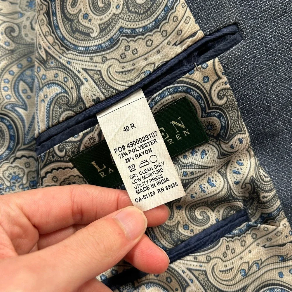 Lauren Ralph Lauren Sport Coat 40R Blue Paisley Two Button Blazer Polyester